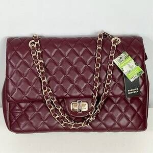 Badgley Mischka Vegan Leather Quilted Messenger Bag Chain Handle Purse